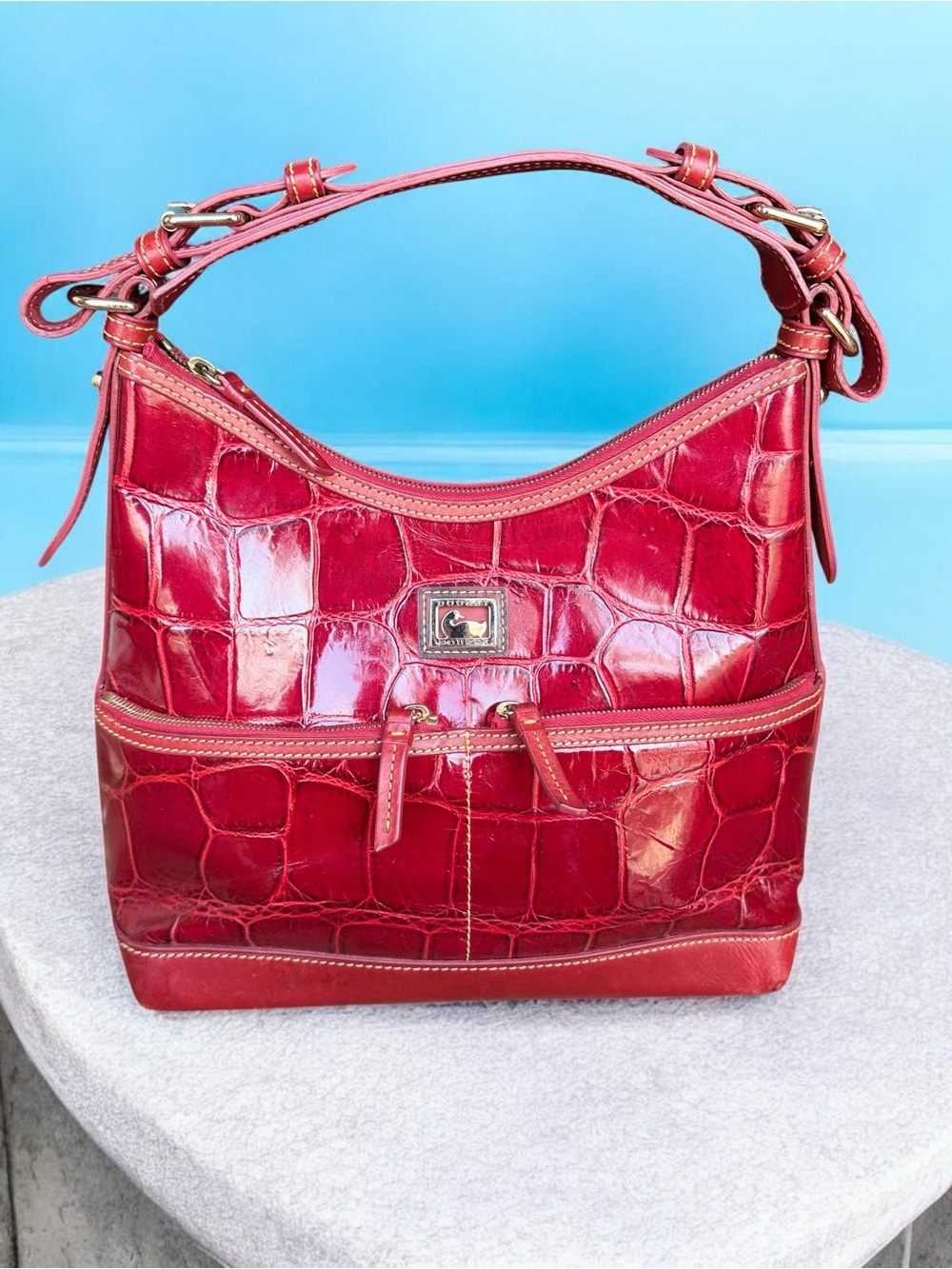 Dooney & Bourke Red Croc-Embossed Shoulder Hobo